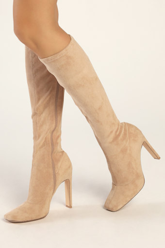 Loriah Light Nude Suede Square Toe Knee High Boots 2