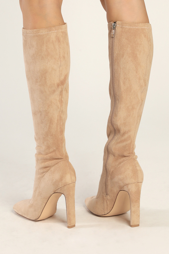 Loriah Light Nude Suede Square Toe Knee High Boots 1
