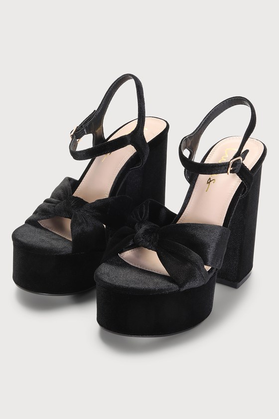 Black Platform Heels Closed Toe Suede Sky High Chunky Heel Pumps|FSJshoes