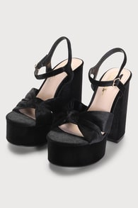 Falura Black Velvet Knotted Platform High Heel Sandals