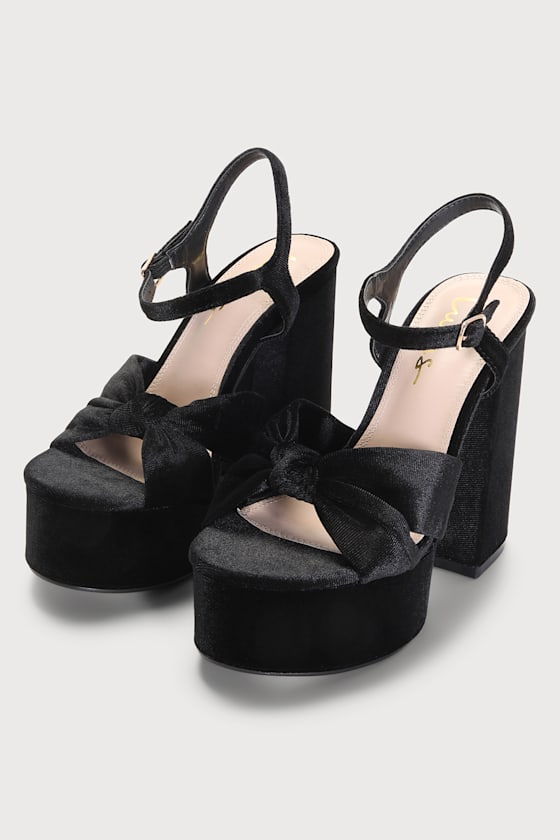 Falura Black Velvet Knotted Platform High Heel Sandals 2