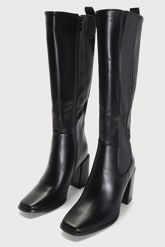 K&S Shoes High Ankle Boot With Square Front Toe & Block Black