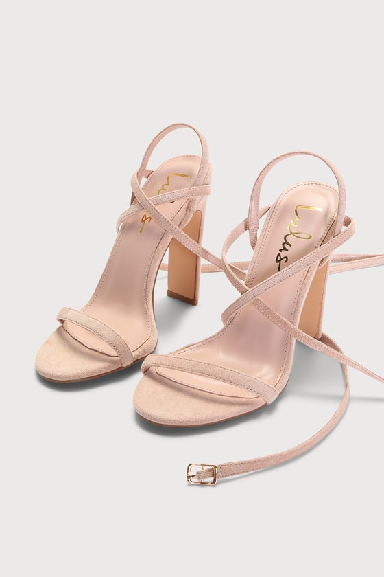 Yakes Light Nude Suede Ankle Wrap High Heel Sandals