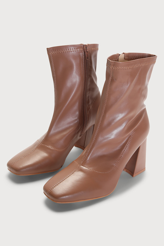 Dionna Tan Square Toe Mid-Calf Sock Boots 1