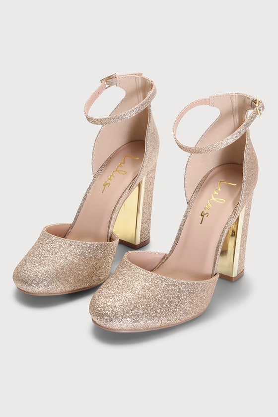 Wide Fit Gold Glitter 2 Part Block Heel Sandals | New Look