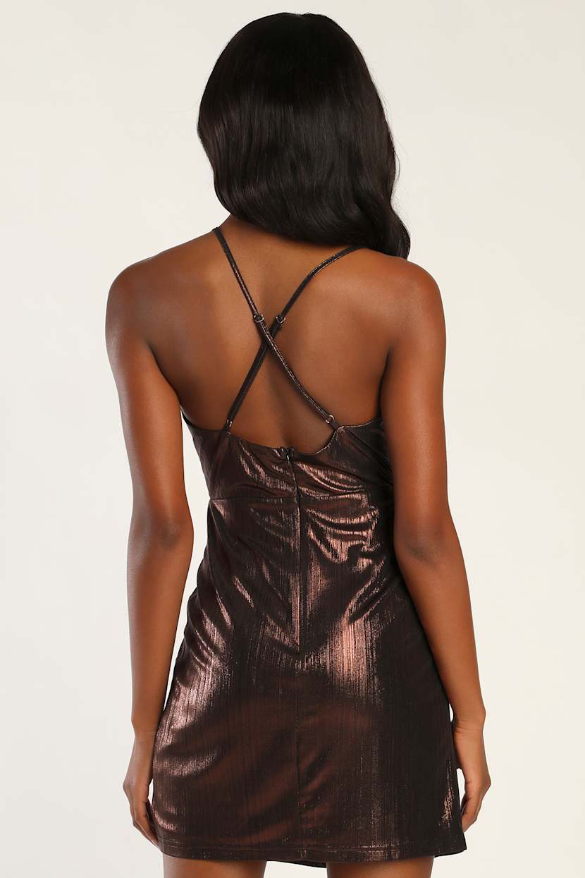 Metallic Brown Dress - Shiny Mini Dress - Sleeveless Mini Dress - Lulus