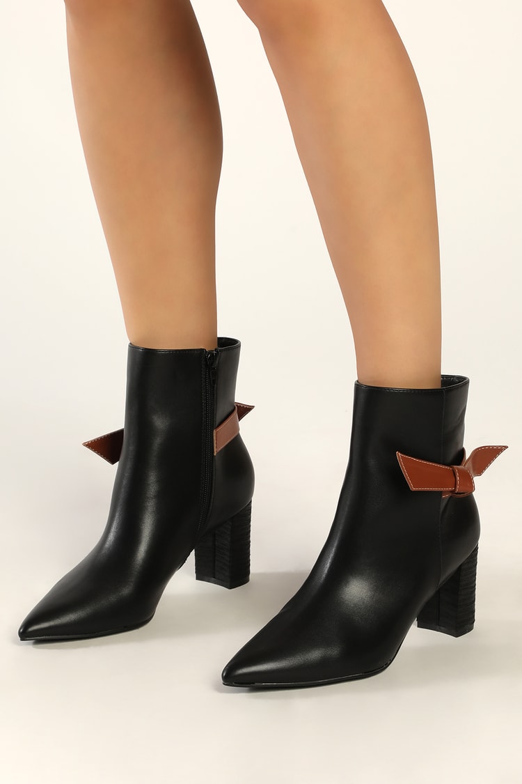 black bow ankle boots