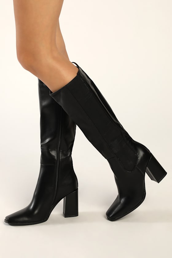 K&S Shoes High Ankle Boot With Square Front Toe & Block Black main image 1