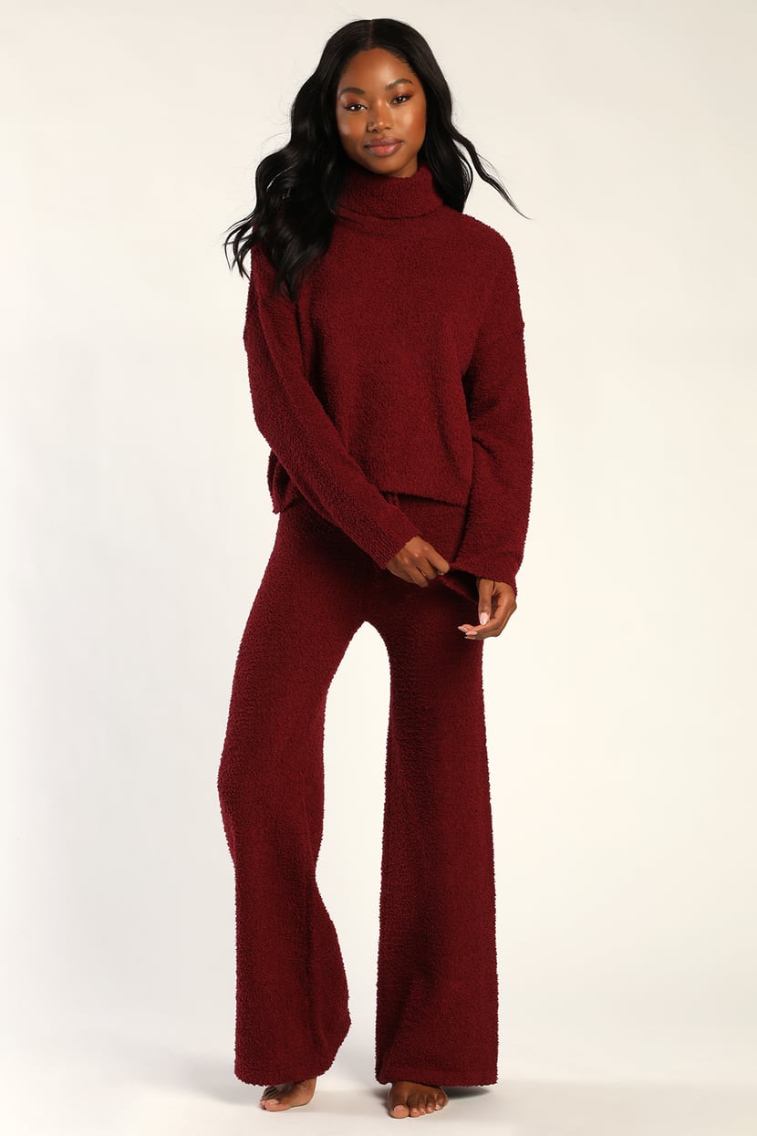 burgundy fuzzy sweater
