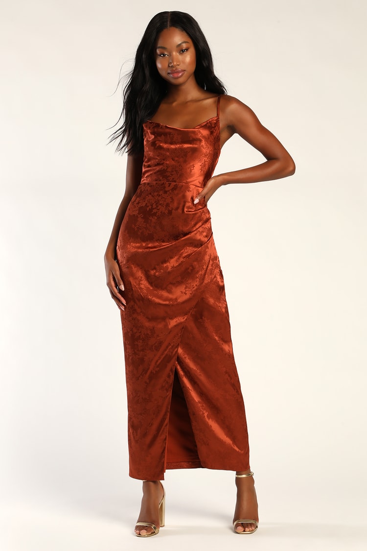 Taylor Dresses Drape Satin Maxi Dress In Bronze At Nordstrom Rack in Orange