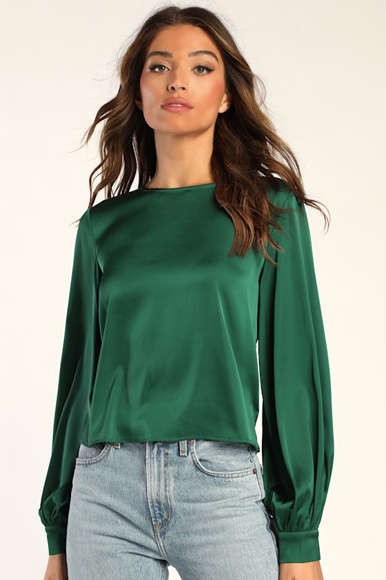 Feeling Excellent Emerald Green Satin Long Sleeve Top 3