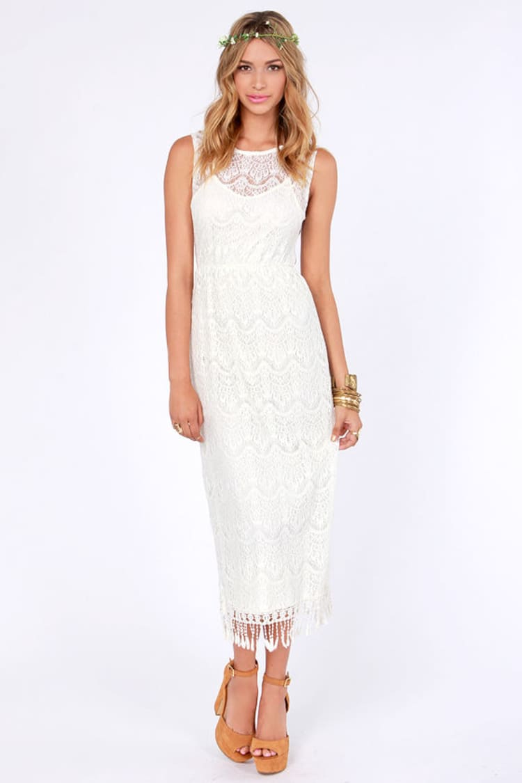 Lovely Cream Dress - Lace Dress - Midi Dress - $64.00 - Lulus