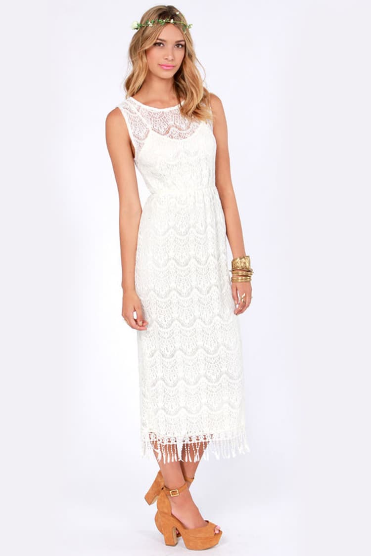 Lovely Cream Dress - Lace Dress - Midi Dress - $64.00 - Lulus