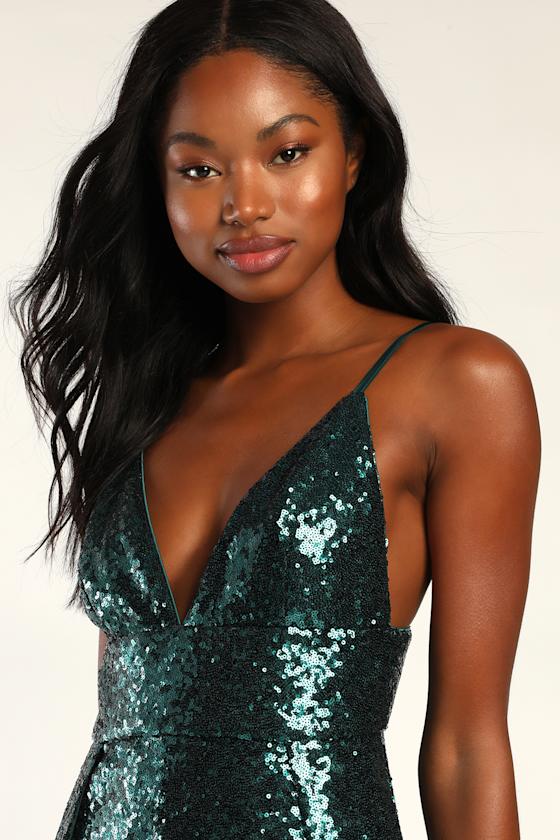 Emerald Green Jumpsuit Sequin Jumpsuit WideLeg Jumpsuit Lulus