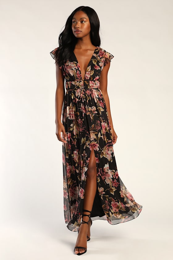 I'm All Yours Black Floral Print Ruffled Maxi Dress 1