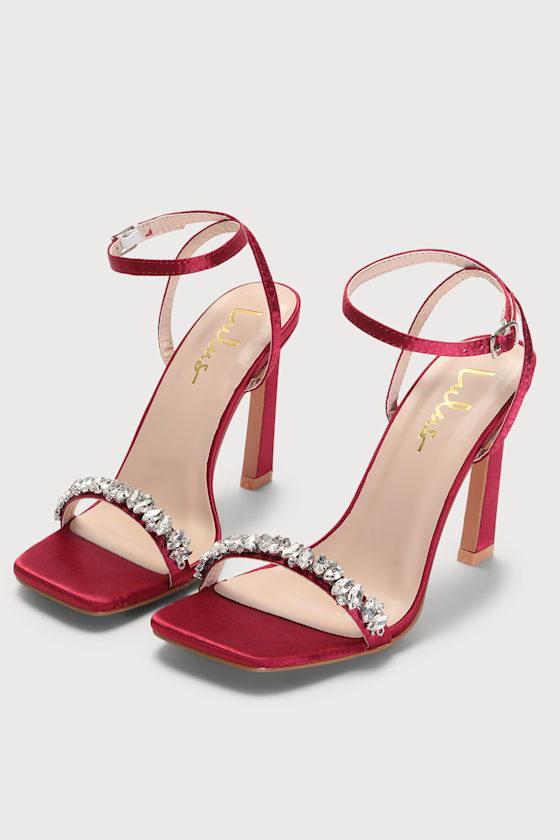 Wine Red Hollow Strap Heeled Sandals main image 1