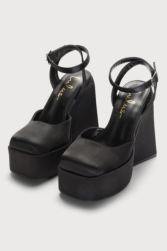 black platform pumps with ankle strap