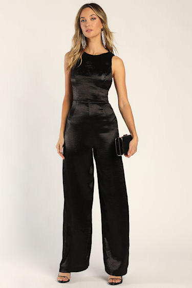 Joyful Black Satin Tie-Back Jumpsuit