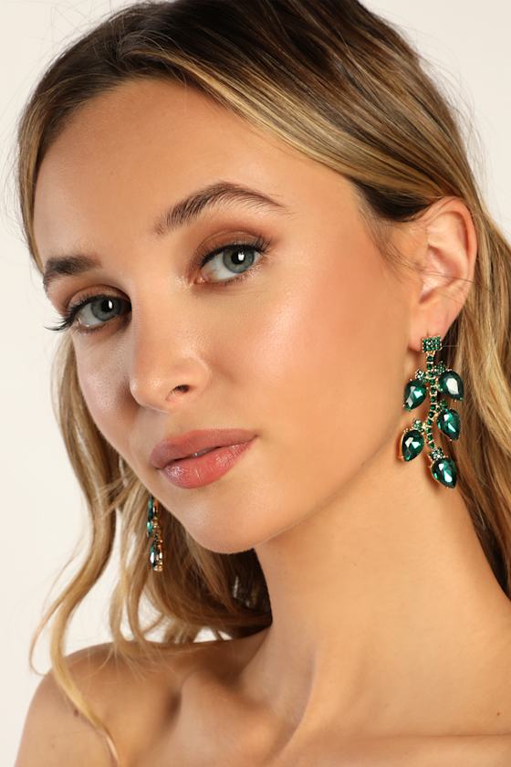 Green and Gold Leaf Earrings Statement Earrings Leaf Earrings Lulus