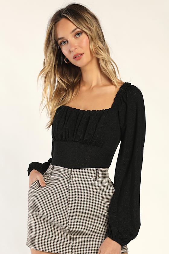 Black Puff Sleeve Bodysuit