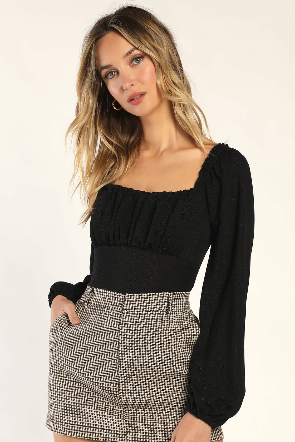 Shiny Black Bodysuit Puff Sleeve Bodysuit Ruffled Bodysuit Lulus