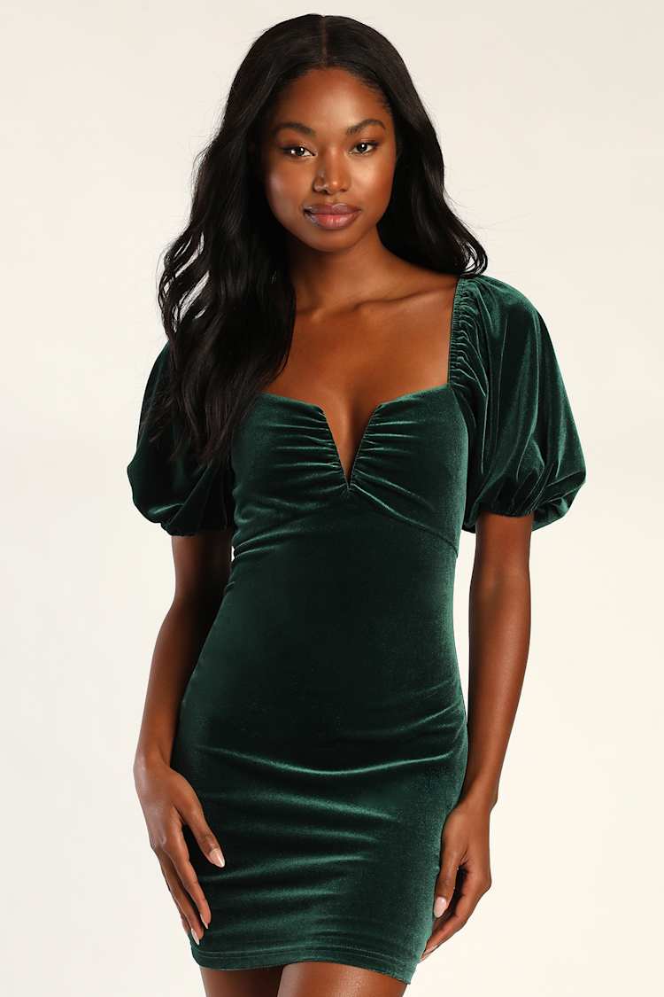 short green velvet dress square neck Dark Green Velvet Square Neck Mini Dress while the sleek straps add a delicate finish Emerald Mini Dress - Velvet