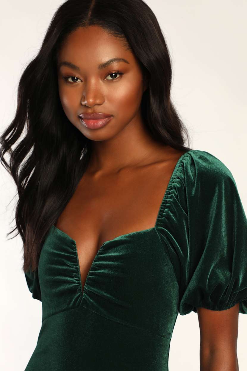 Emerald Mini Dress - Velvet Bodycon Dress - Puff Sleeve Dress - Lulus Emerald Mini Dress - Velvet Bodycon Dress - Puff Sleeve Dress - Lulus