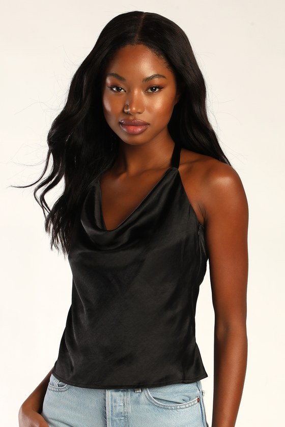 Black Satin Cowl Halterneck Bodysuit