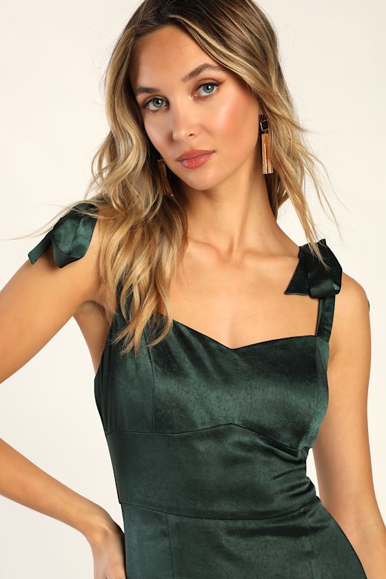 Effortless Sophistication Emerald Satin Tie-Strap Maxi Dress 2
