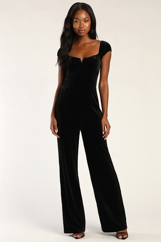 New Glam Black Velvet Bustier Off-the-Shoulder Jumpsuit 6