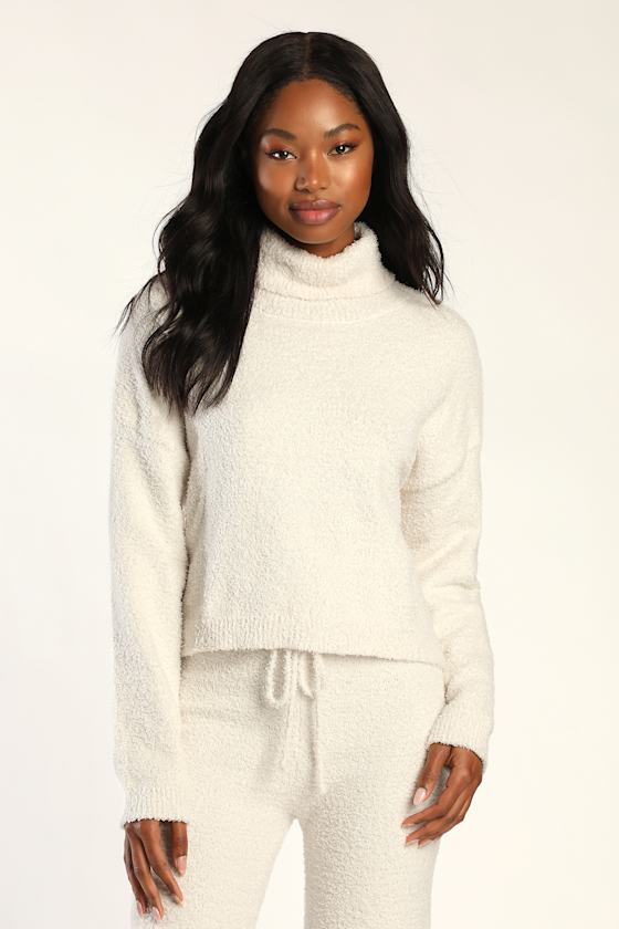 Snuggle City Ivory Fuzzy Knit Turtleneck Sweater Top 6