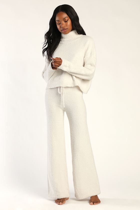Ivory Lounge Pants Fuzzy Knit Pants Knit Lounge Pants Lulus