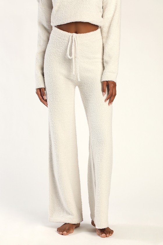 Snuggle City Ivory Fuzzy Knit Wide-Leg Lounge Pants 2