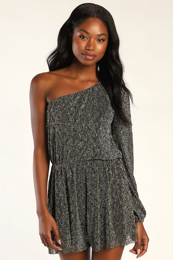 Soiree Sweetheart Gold and Silver Lurex One-Shoulder Romper 2