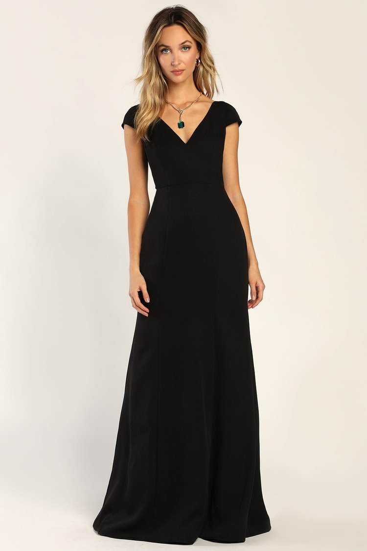 Black Mermaid Maxi - Cap Sleeve Maxi - V-Neck Black Maxi Dress - Lulus