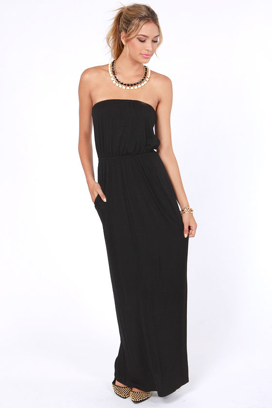 Cute Black Dress - Maxi Dress - Strapless Dress - $41.00