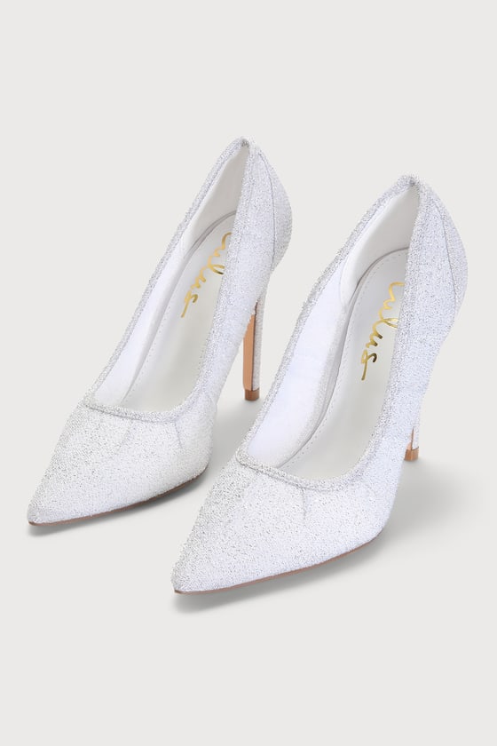 Lulus Megin Ivory Sparkly Fabric Pointed-toe Pumps