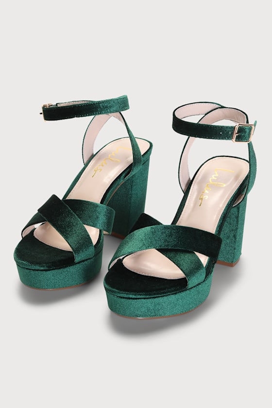 Selah Emerald Green Velvet Ankle Strap Heels 3
