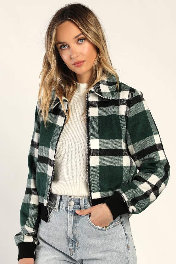 Edgy Energy Green Plaid Bomber Jacket