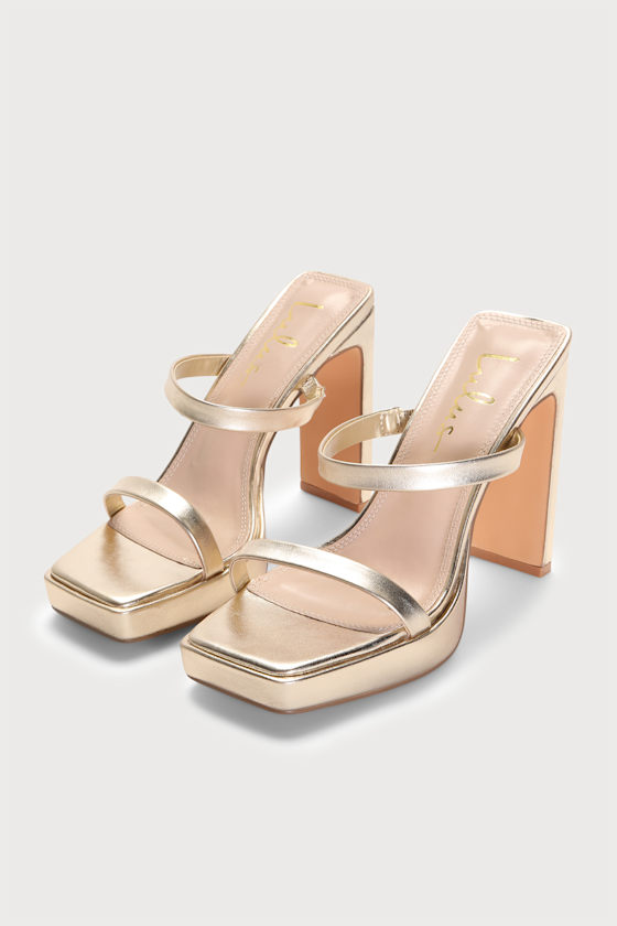 Fausee Gold Metallic Square Toe Platform Slide Sandals 3