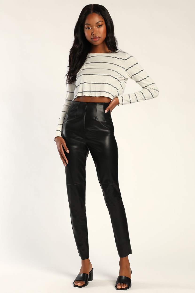 Cute Black Pants - Vegan Leather Pants - High-Waisted Pants - Lulus