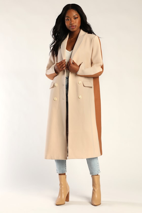 Double the Chic Cream and Brown Color Block Coat 5