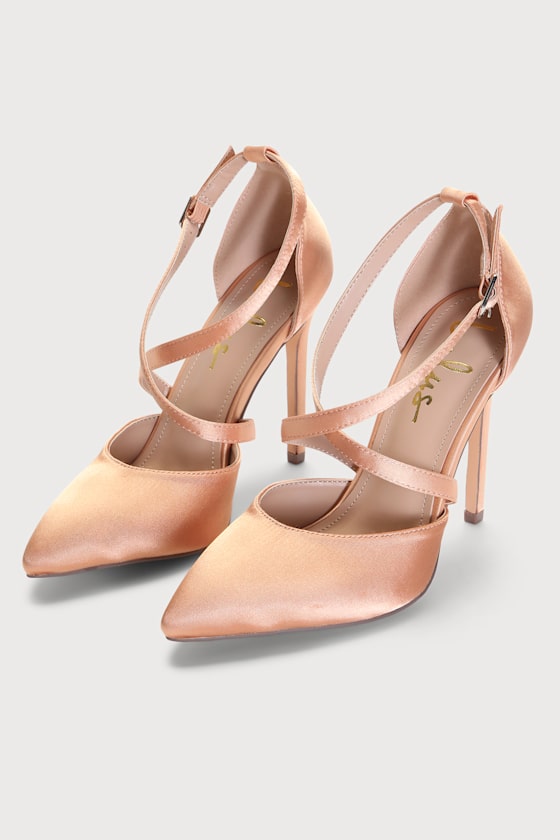 Freyana Rose Gold Satin Pointed-Toe Pumps 3