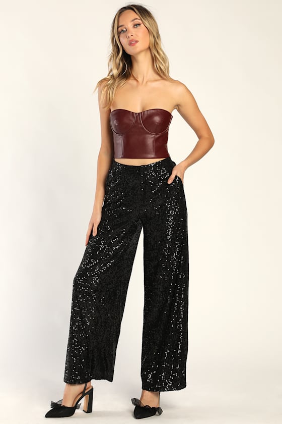 All Night Sparkle Black Sequin High Rise Wide-Leg Pants 2