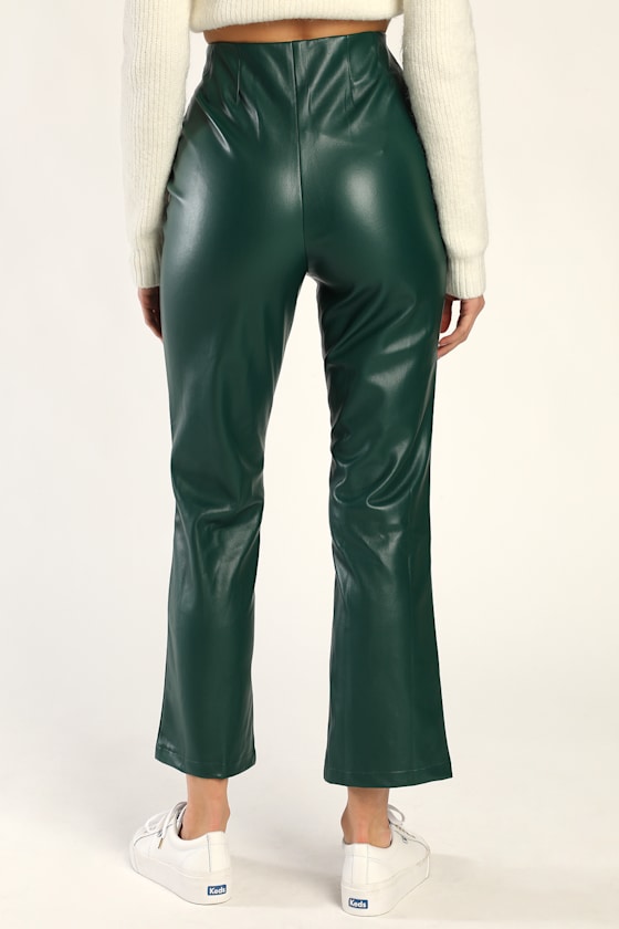 Maximum Chic Emerald Green Vegan Leather Cropped Flare Pants 2