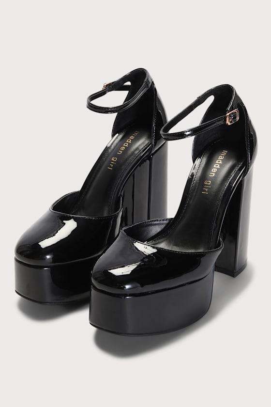 Dion Black Patent Platform Ankle Strap Pumps 3