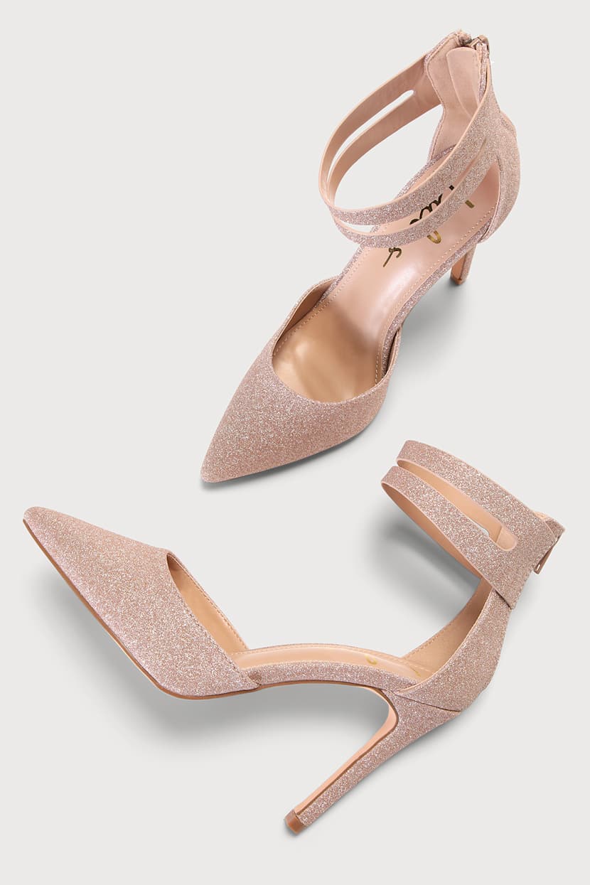 Glittery Rose Gold Heels Ankle Strap Heel Stiletto Heels Lulus
