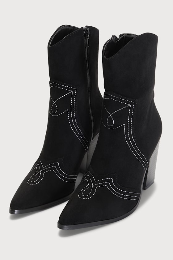 Black MidCalf Boots Black Western Boots PointedToe Boots Lulus