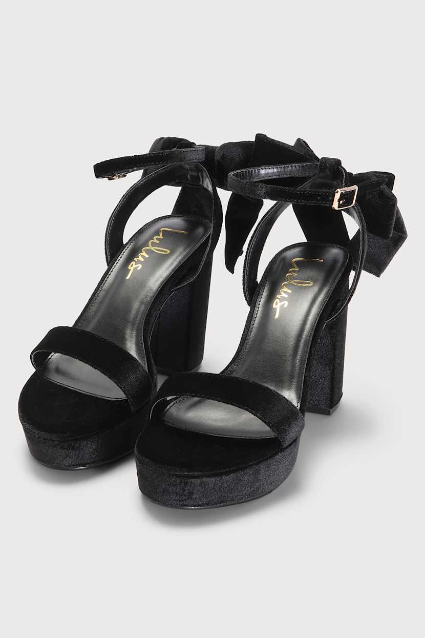 Black Velvet High Heels - Ankle Strap High Heels - Bow High Heels - Lulus