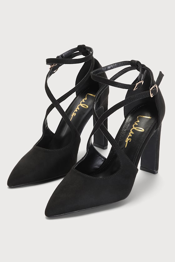 Fernany Black Suede Pointed-Toe Ankle Strap Pumps 3